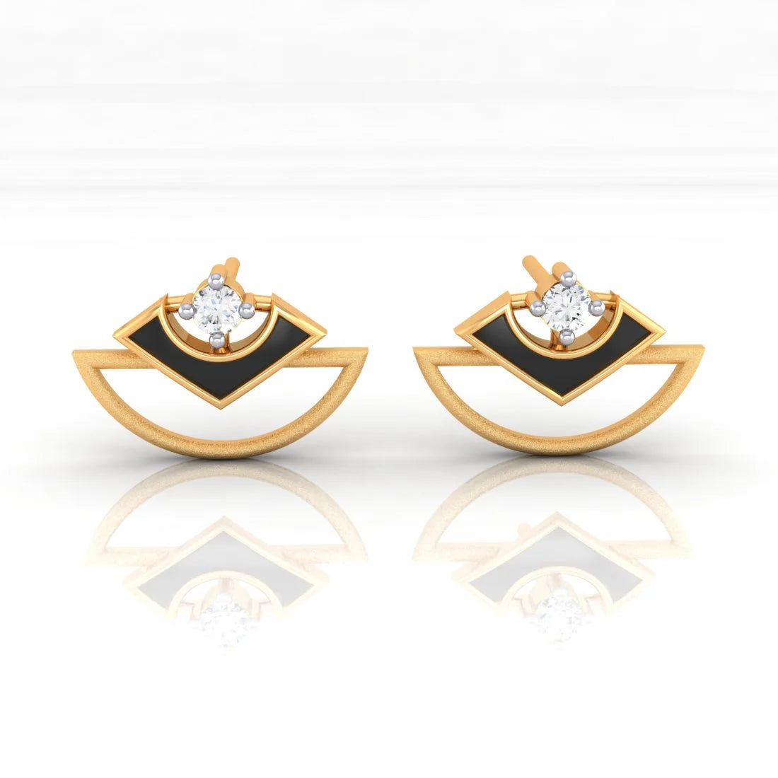 Natural Gemstone Earrings-22k (916) Gold Earrings Geometric Studs With Black Meena And Embedded Stones