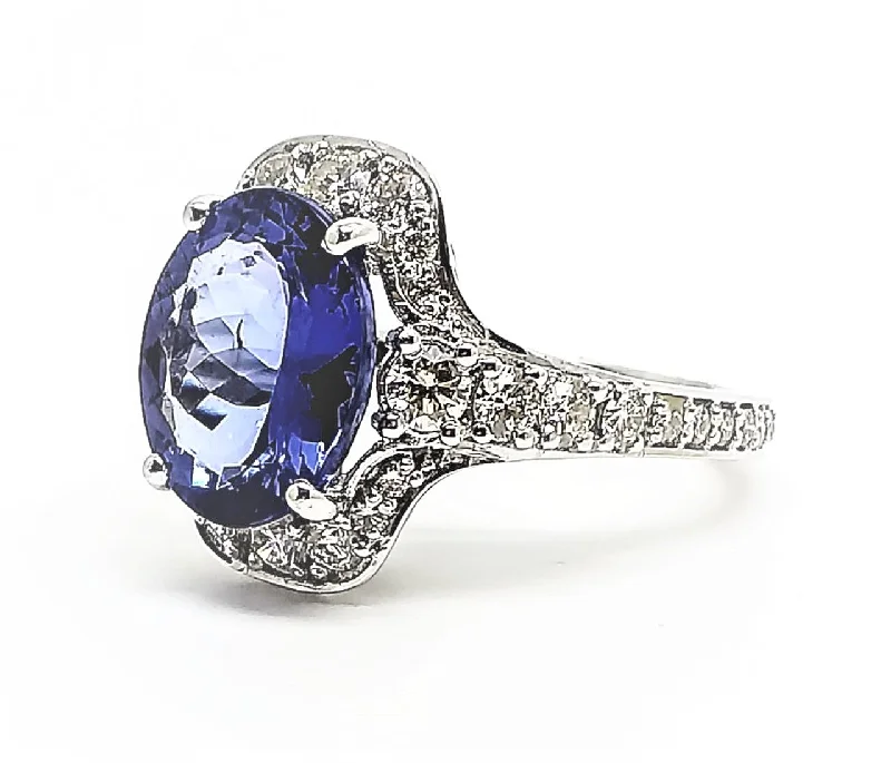 Multi-Stone Engagement Rings-TANZANITE AND DIAMOND ELITE RING AD NO.1620