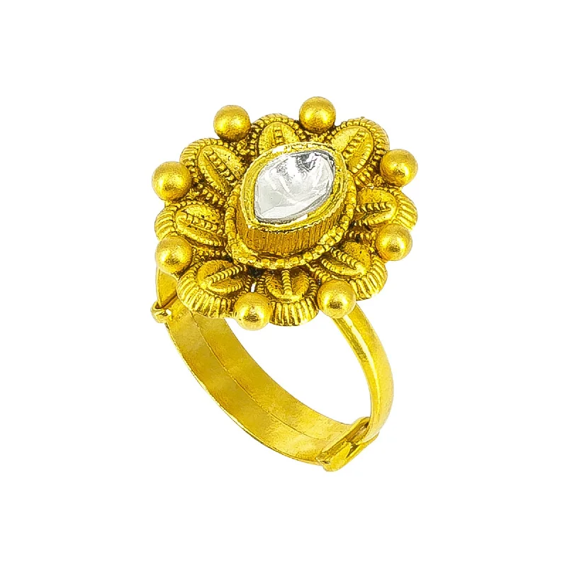 Matching Promise Rings-22K yellow Gold floral Ring with cz stone