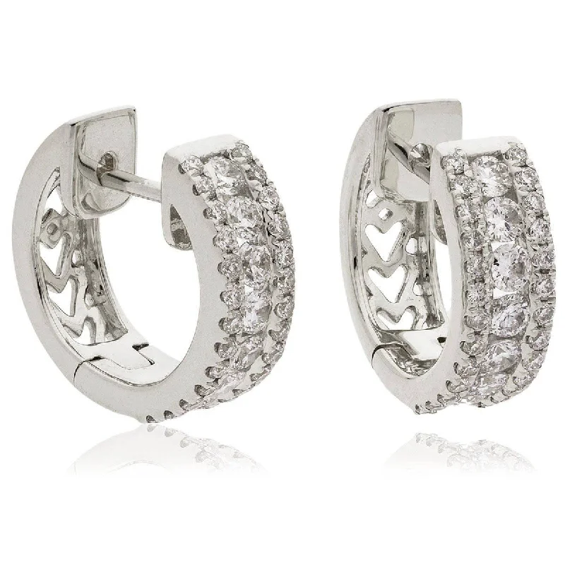 Funky Silver Earrings-DIAMOND FANCY HOOP EARRINGS IN 18K WHITE GOLD