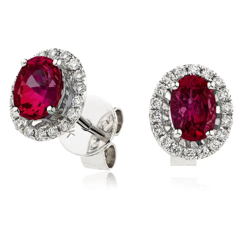 Swarovski Crystal Earrings-RUBY HALO STUD EARRINGS