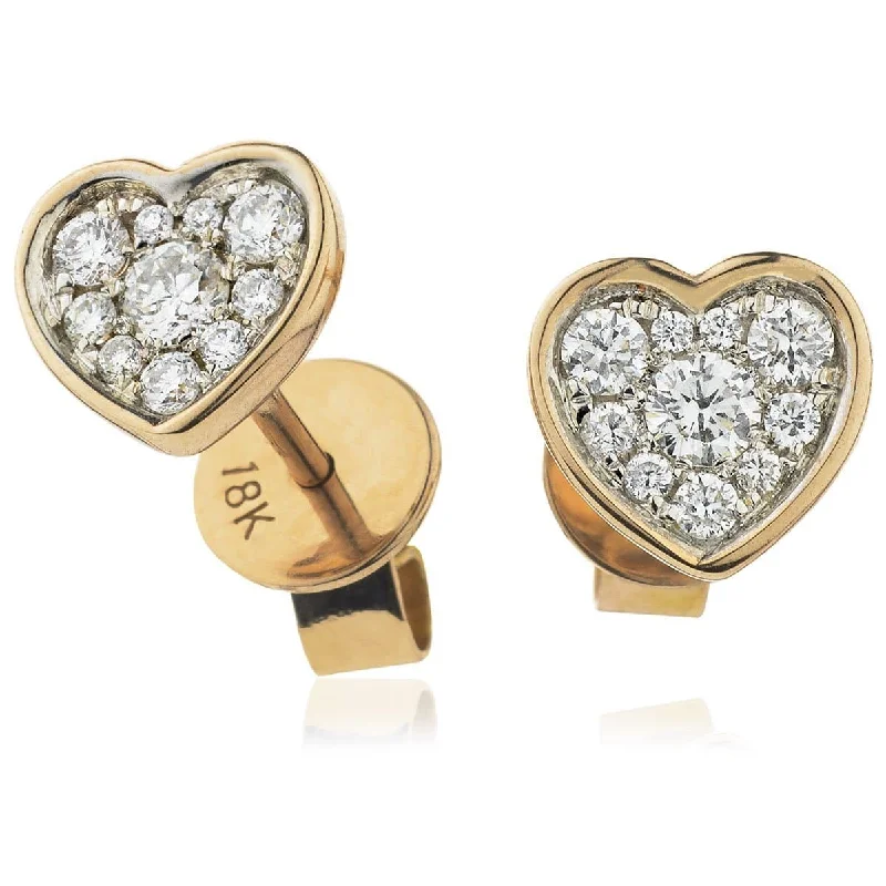 Statement Earrings for Weddings-DIAMOND HEART-SHAPED CLUSTER STUD EARRINGS