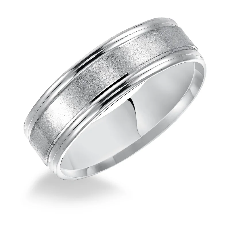 Matching Promise Rings-6.5mm Engraved Wedding Band, 14K White Gold