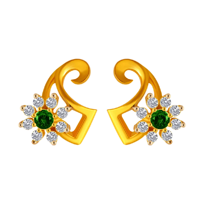 Natural Stone Earrings-14KT (585) Yellow Gold Stud Earrings For Women