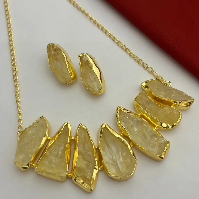 Personalized Nameplate Necklaces-FS Collection Gold Plated Stone Necklace Set