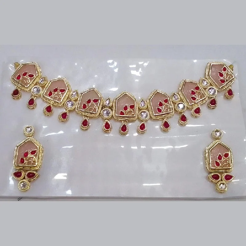 Stylish Gold Chokers-Midas Touch Gold Plated Kundan Stone Necklace Set