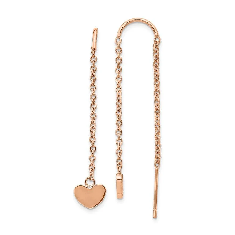 Multi-Strand Earrings-Stainless Steel Polished Rose IP-plated Threader Heart Dangle Earrings