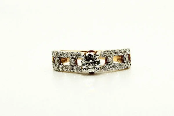 Simple Engagement Rings-Milgrain Diamond Yellow Gold Ring AD No. 0433