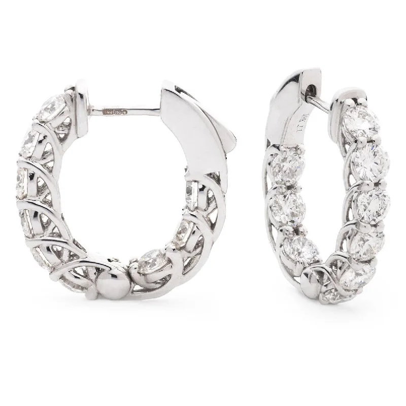 Vintage Silver Earrings-DIAMOND CLAW SETTING HOOP EARRINGS IN 18K WHITE GOLD