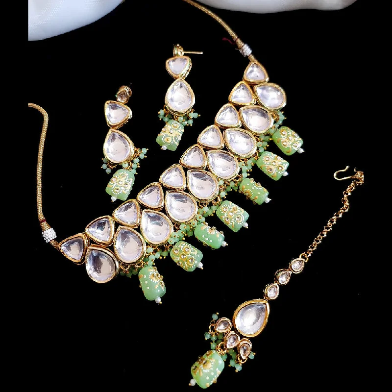 Retro Style Necklaces-JCM Gold Plated Kundan Choker Necklace Set