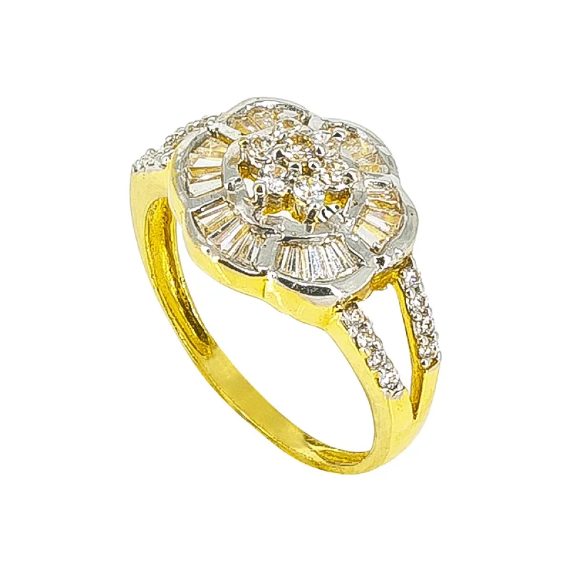 Minimalist Silver Rings-22K Yellow Gold Ring with cz in a floral design