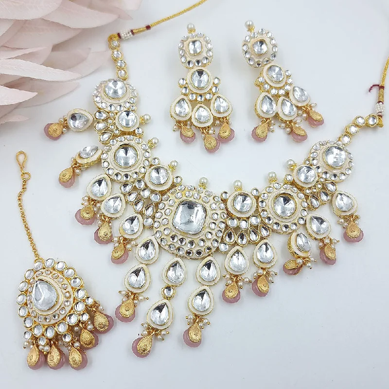 Rose Gold Chain Necklaces-Jcm Gold Plated Kundan Stone Necklace Set