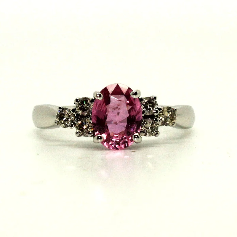 Solitaire Engagement Rings-Pink Sapphire And 6 Diamond Ring