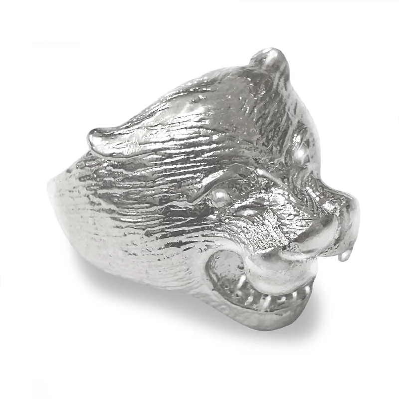 Custom Ruby Rings-Better Jewelry Sterling Silver Panther Head  Men's Ring