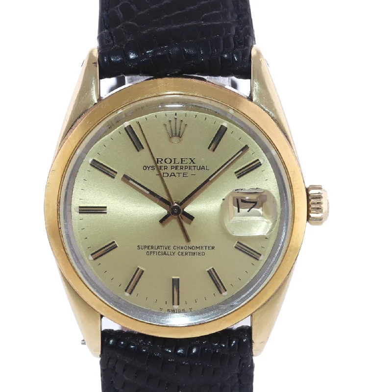 Men’s Casual Digital Watches-VTG Rolex Date Gold Shell 15505 34mm Champagne Stick Oyster Perpetual Watch