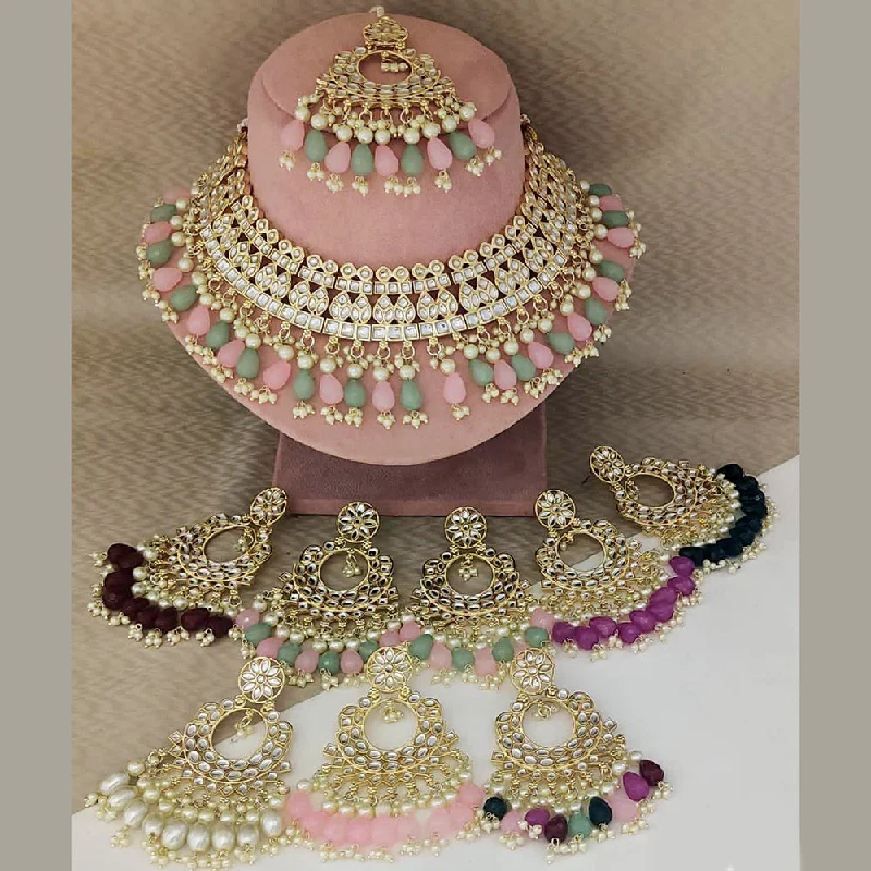 Vintage Beaded Necklaces-Rani Sati Jewels Gold Plated Kundan Choker Necklace Set