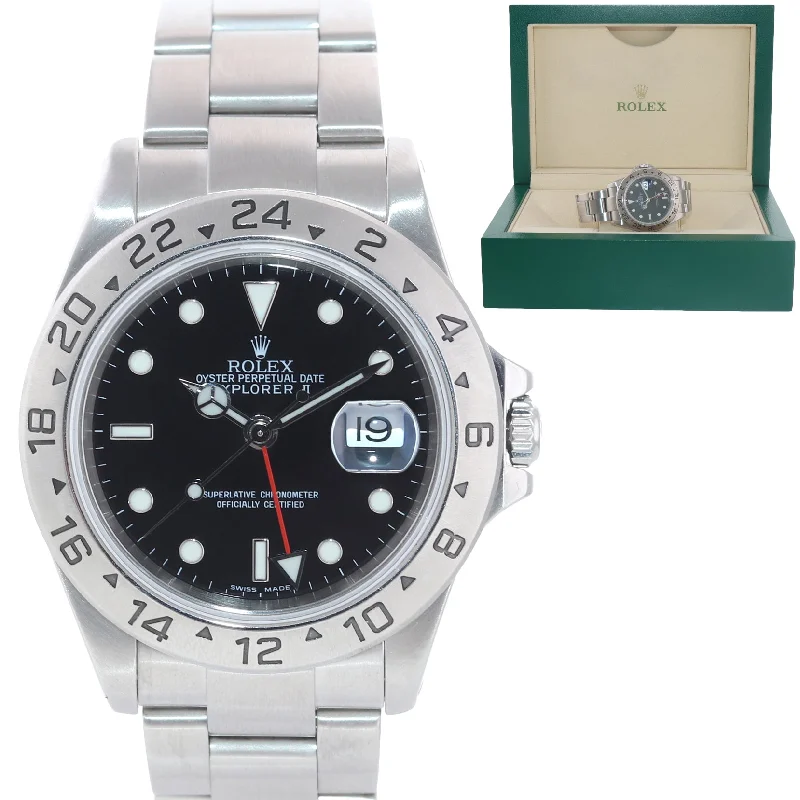 Classic Swiss Watches for Men-2000 Rolex Explorer II 16570 Black Date GMT 40mm Oyster Watch Box