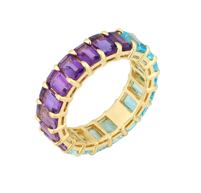 Stylish Couple Rings-Half Blue Topaz Half Amethyst Eternity Ring