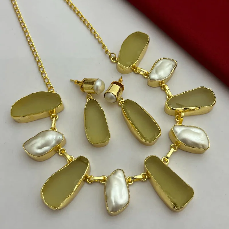 Crystal Flower Necklaces-FS Collection Gold Plated Stone Necklace Set