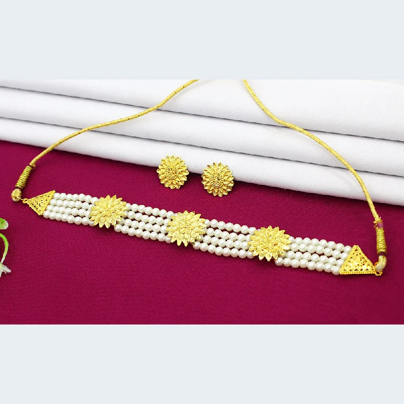 Minimalist Necklaces for Women-Mahavir Dye Gold Pearl Choker Necklace Set