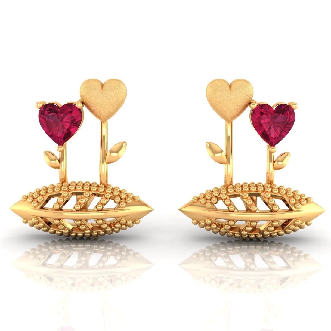 Golden Crystal Earrings-22k (916) Gold Earrings With Love In Bloom Design