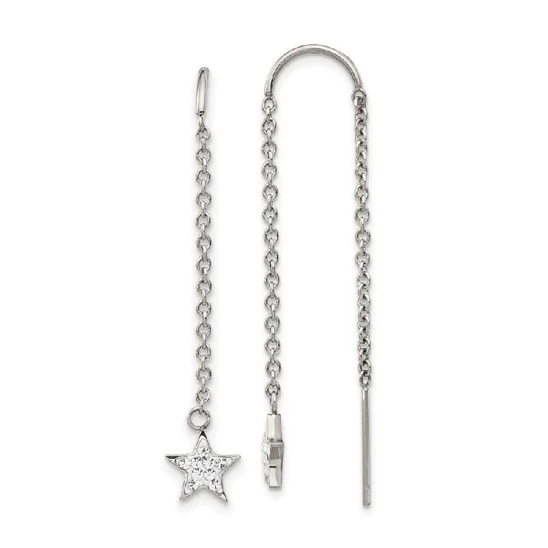 Personalized Jewelry Earrings-Stainless Steel Polished with Preciosa Crystal Star Threader Earrings