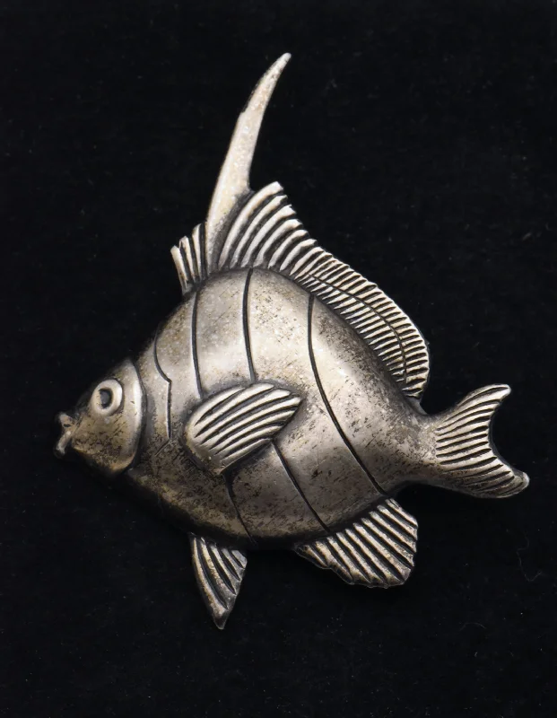 Custom Gold Brooch for Special Occasions-Vintage Sterling Silver Fish Brooch