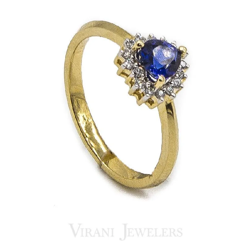 Custom Wedding Rings with Birthstones-Heart Shaped Sapphire Ring Set in 14K Yellow Gold W/ 0.11CT Diamonds