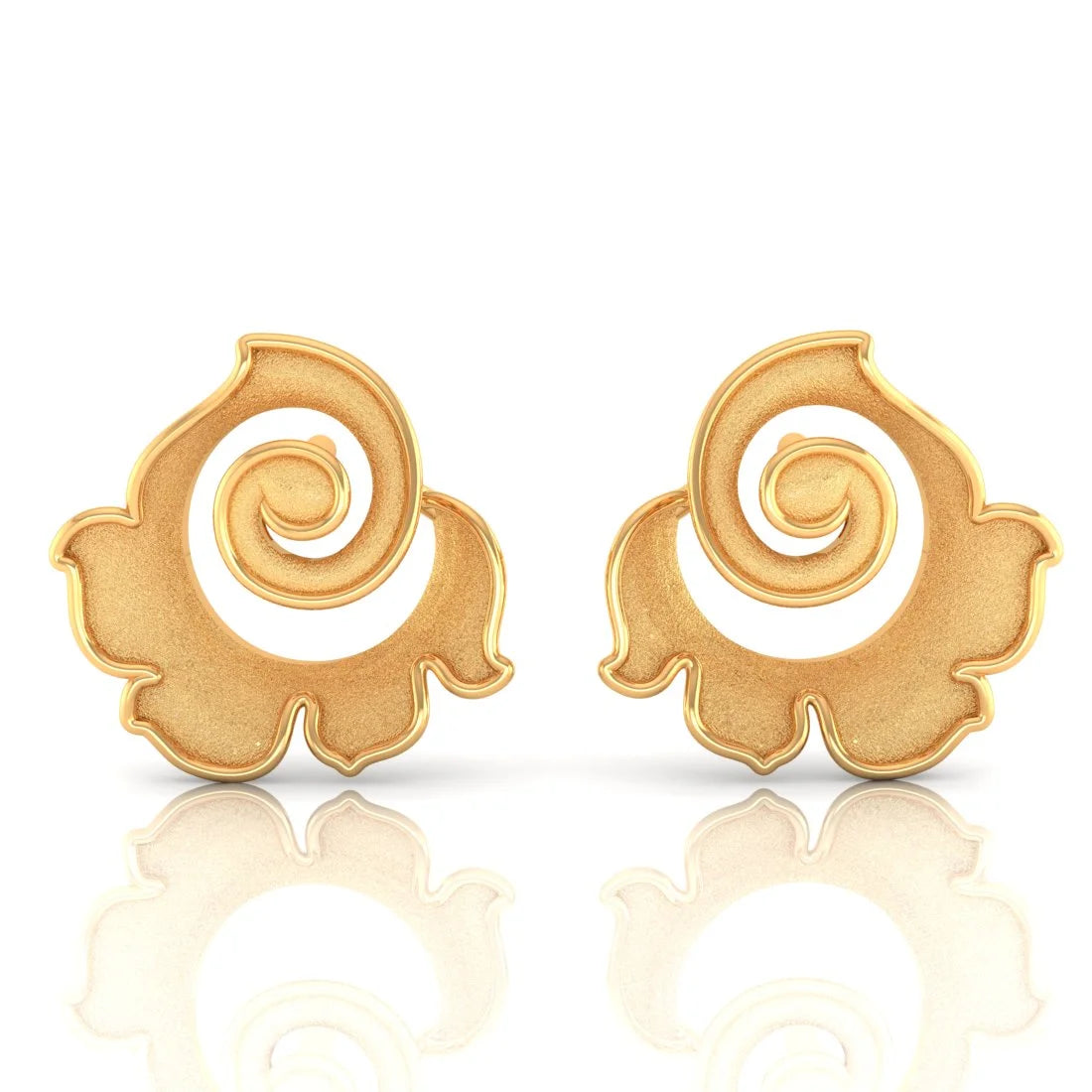 Funky Resin Earrings-18k (750) Gold Earrings With Floral Stud Design And Swirl Detail