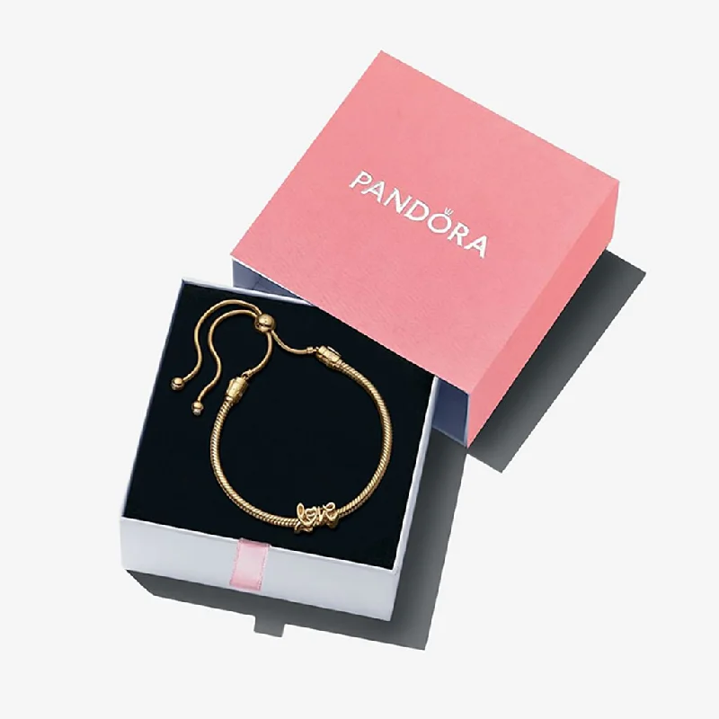 Custom Gold Bracelets-PANDORA : Love Script Bracelet Set - Gold