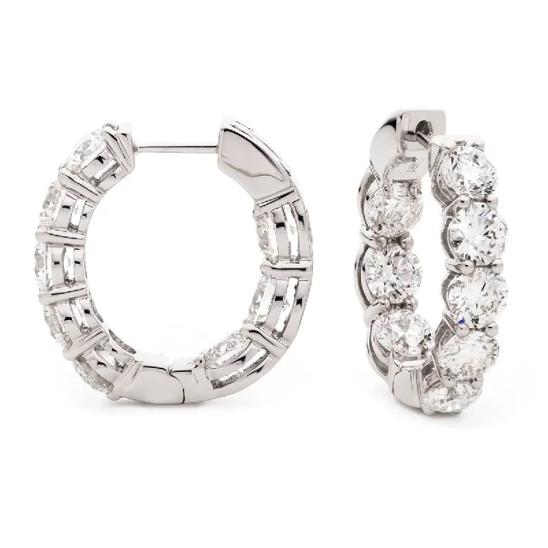 Long Silver Earrings-DIAMOND CLAW SETTING HOOP EARRINGS IN 18K WHITE GOLD