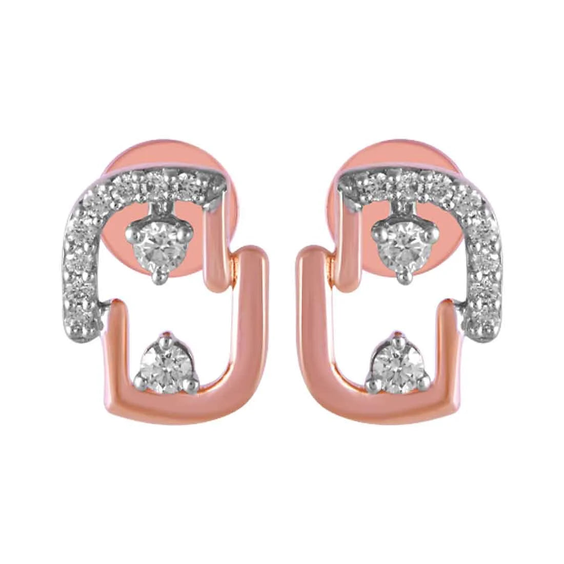 Boho Chic Earrings-14KT (585) Rose Gold & Diamond Beautiful Stud Earrings