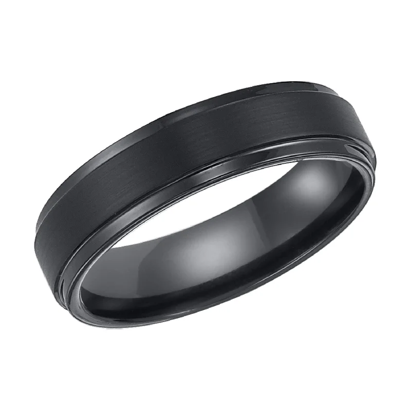 Custom Infinity Wedding Rings-6mm White Tunsten Step Edge Band