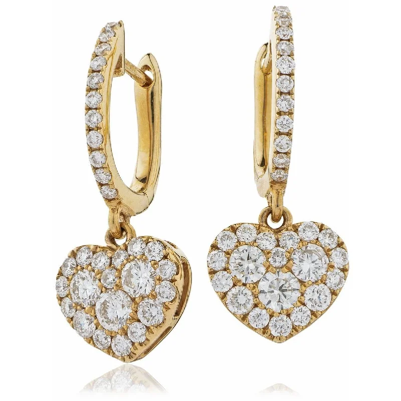 Ethnic Earrings for Women-DIAMOND HEART-SHAPED CLUSTER HOOP DROP EARRINGS IN 18K ROSE GOLD