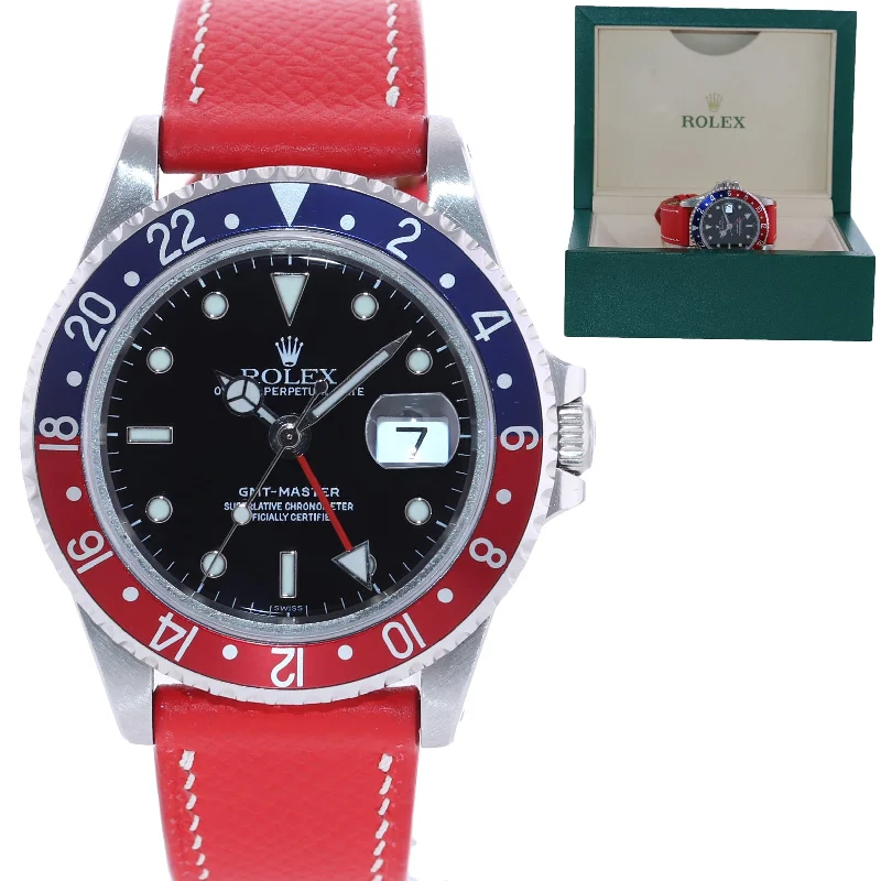 Slim Design Watches for Men-1999 Rolex GMT-Master Tritium Pepsi Blue Red Steel 16700 40mm Watch Box