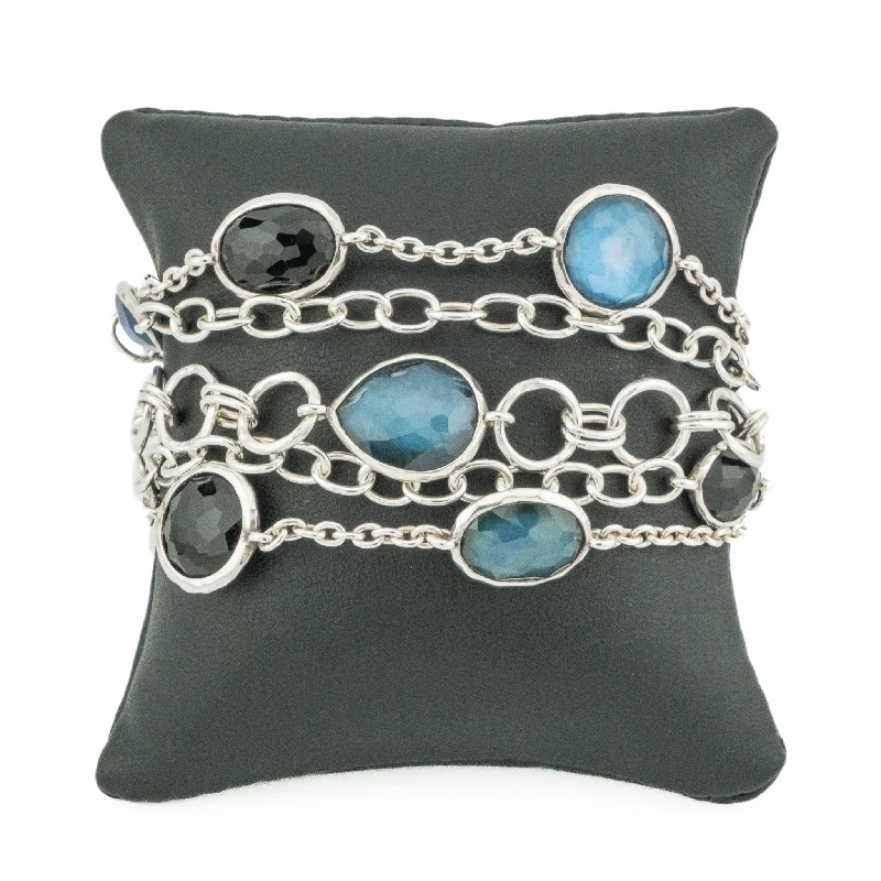 Colorful Stretch Bracelets-Ippolita Blue, Black and White Stone 6.5" Bracelet in Sterling Silver