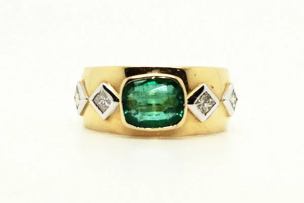 Classic Silver Rings-Emerald And Princess Cut Diamond Band Ring Ad No. 0685