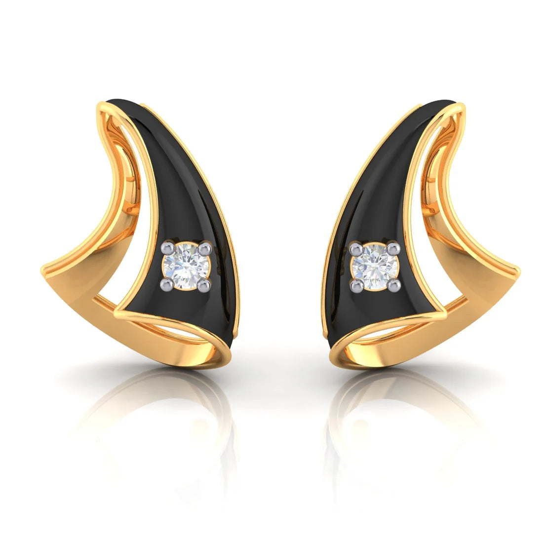 Layered Gold Earrings-22k (916) Gold Earrings Ship Sail Studs With Black Meena And Embedded Stones