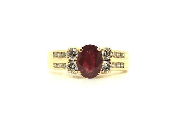 Designer Fashion Rings-Ruby & Diamond Hot Cake Ring Ad No. 0480