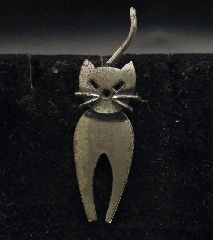 Simple Crystal Brooch for Women-Danecraft - Vintage Sterling Silver Cat Brooch