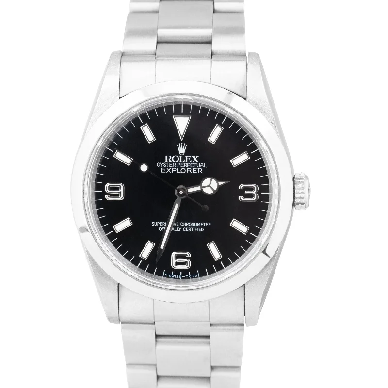 Women’s Watches with Crystal Dial-UNPOL. Rolex Explorer I Black 36mm Automatic Stainless Steel Oyster Watch 14270