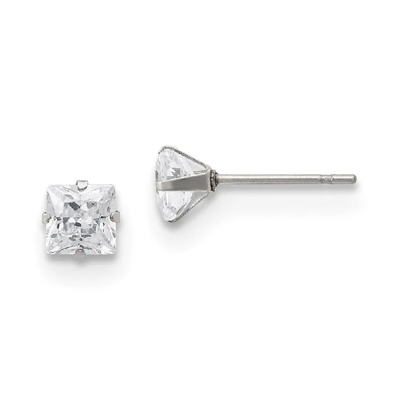 Unique Gold Earrings-Stainless Steel Polished 5mm Square CZ Stud Post Earrings