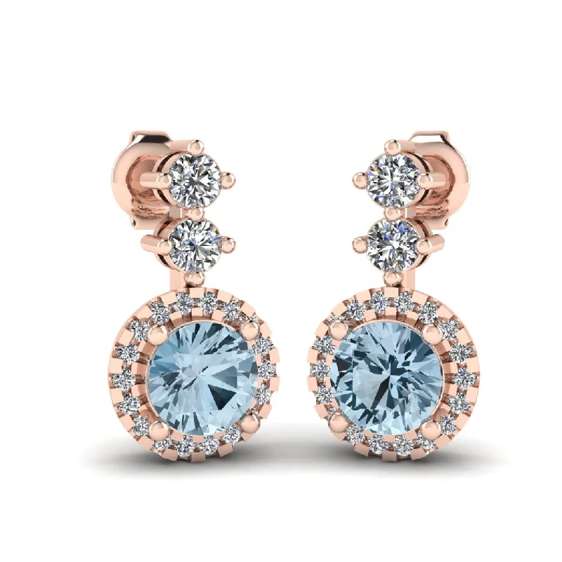 Multi-Colored Gemstone Earrings-Aquamarine 1.10 Carat Round Shape Halo Natural Diamond Drop Earrings E1RBA