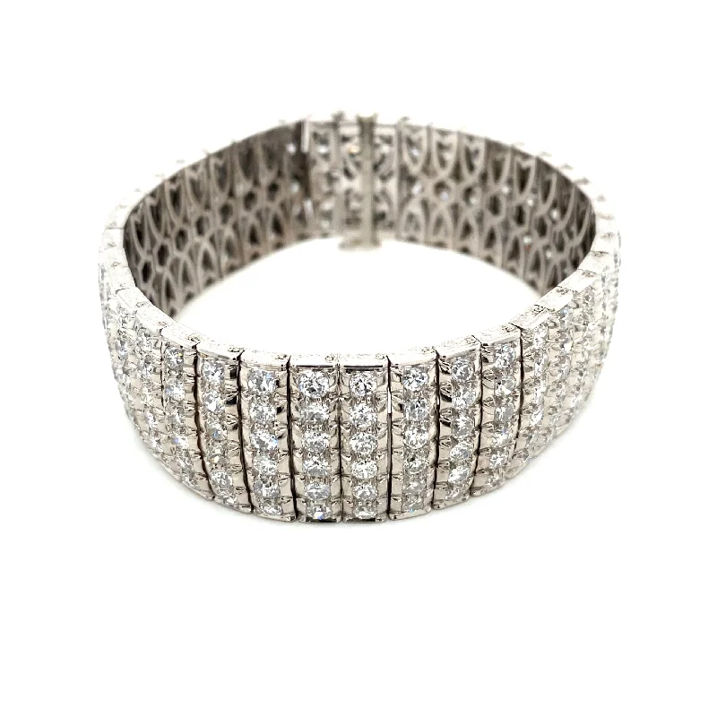 Customizable Leather Bracelets-Bulgari Art Deco 30 Carat Diamond Engraved Platinum Tennis Bracelet