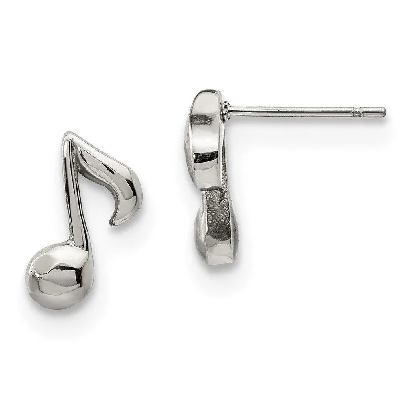 Large Hoop Earrings for Women-Stainless Steel Polished Music Note Post Earrings