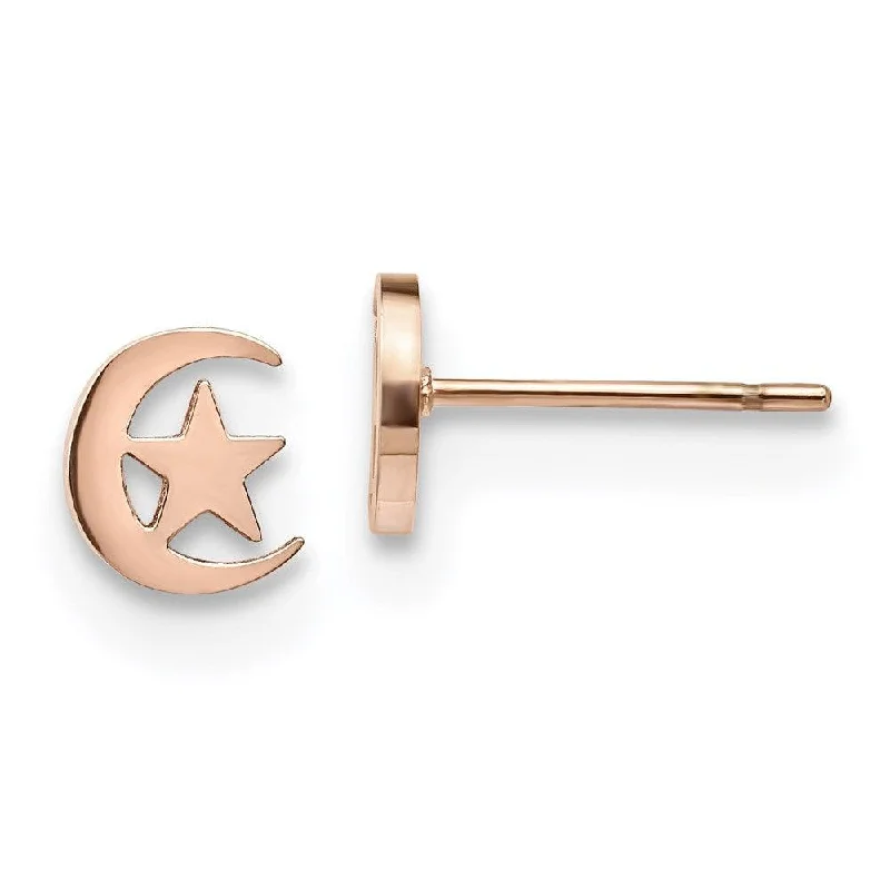 Unique Earrings for Gifts-Stainless Steel Polished Rose IP-plated Moon and Star Post Earrings