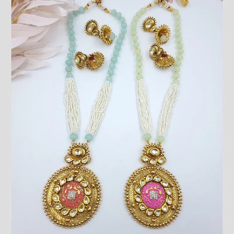 Silver Heart Pendant Necklaces-Jcm Gold Plated Kundan Stone And Beads Necklace Set