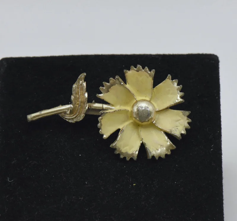 Simple Gold Brooch-Vintage Yellow Enamel Metal Flower Brooch