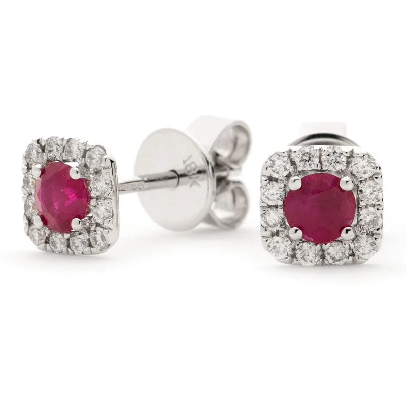 Large Statement Earrings-RUBY HALO STUD EARRINGS