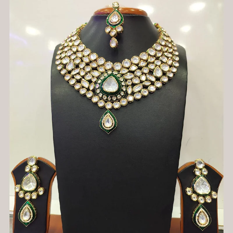 Classic Pearl Necklaces-Jain Jewellers Gold Plated Kundan Necklace Set